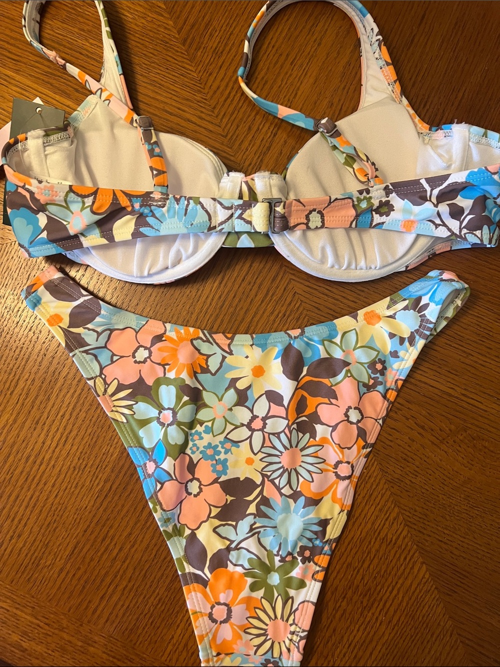 Wild Fable Floral Print Bikini Top in Blue, Green, Pink, Brown great print B21 - Picture 4 of 5